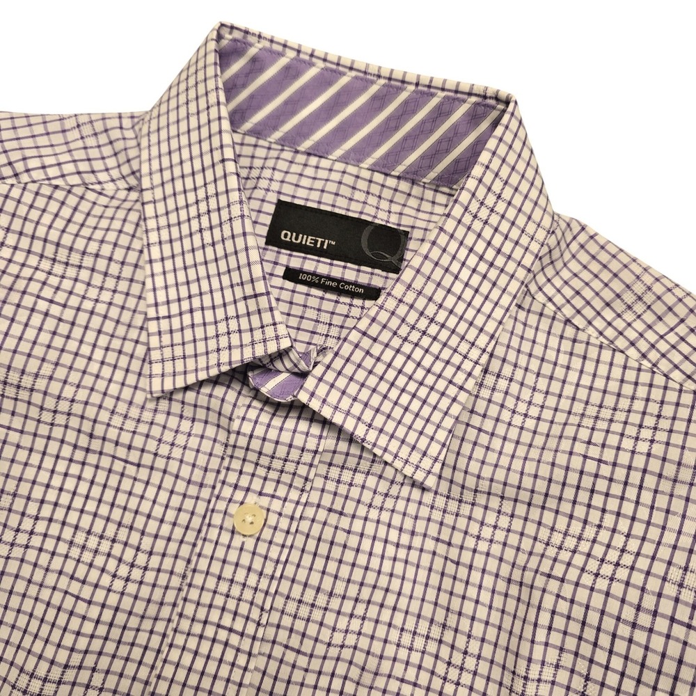 Quieti Mens Medium Purple White Grid Check 100% Cotton Button Down Shirt Trendy